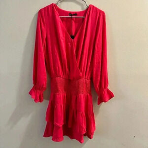 KRISA Draped Surplice Dress, Size X-Small Long Sleeve Cocktail Party-Watermelon